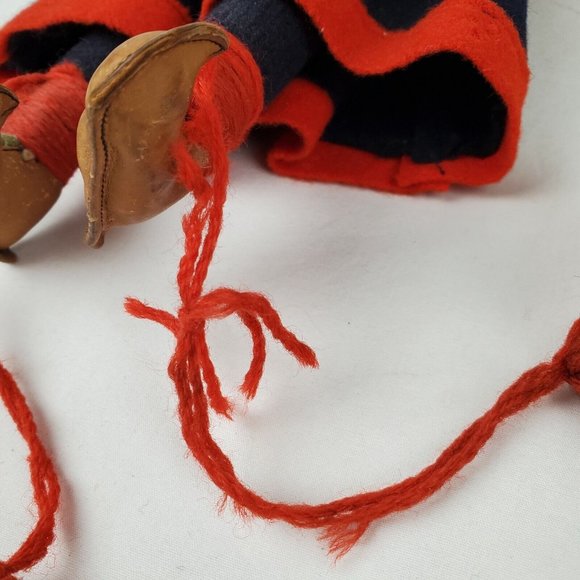 Vintage Handmade Composition 12" Doll Ethnic Woman Blue Red Dress Bonnet Cloth - Picture 7 of 10